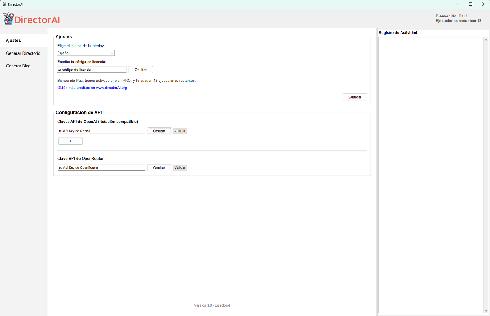 Configuración de IA en DirectorAI