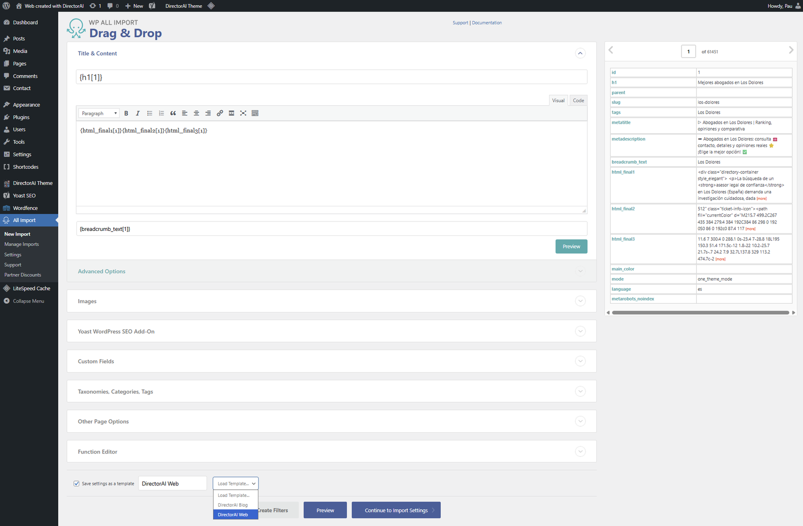 Importación en WordPress con WP All Import