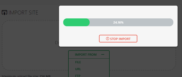 all-in-one WP Migration import wpress process